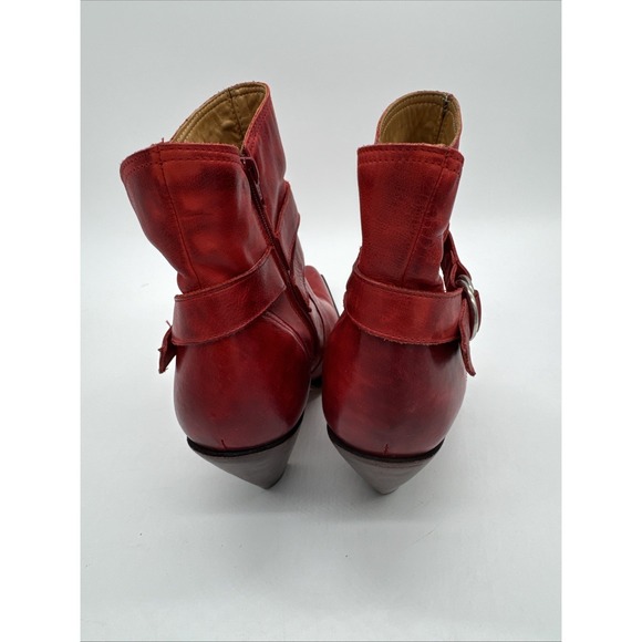 Women's Lucchese Charlie 1 Horse Red Ankle Boots Snip Toe Cowboy Zip Sz 9b - Picture 4 of 10